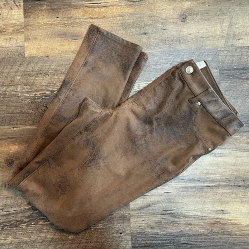 Chico’s Faux Suede Knit Pants, Size 0.5, NWOT, Destressed Carmel Brown